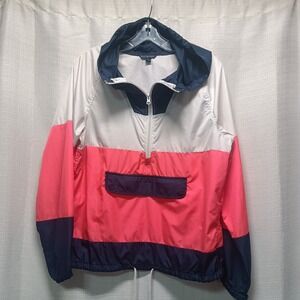 American Eagle Outfitters Navy Pink Color Block Windbreaker Jacket Size L Pocket
